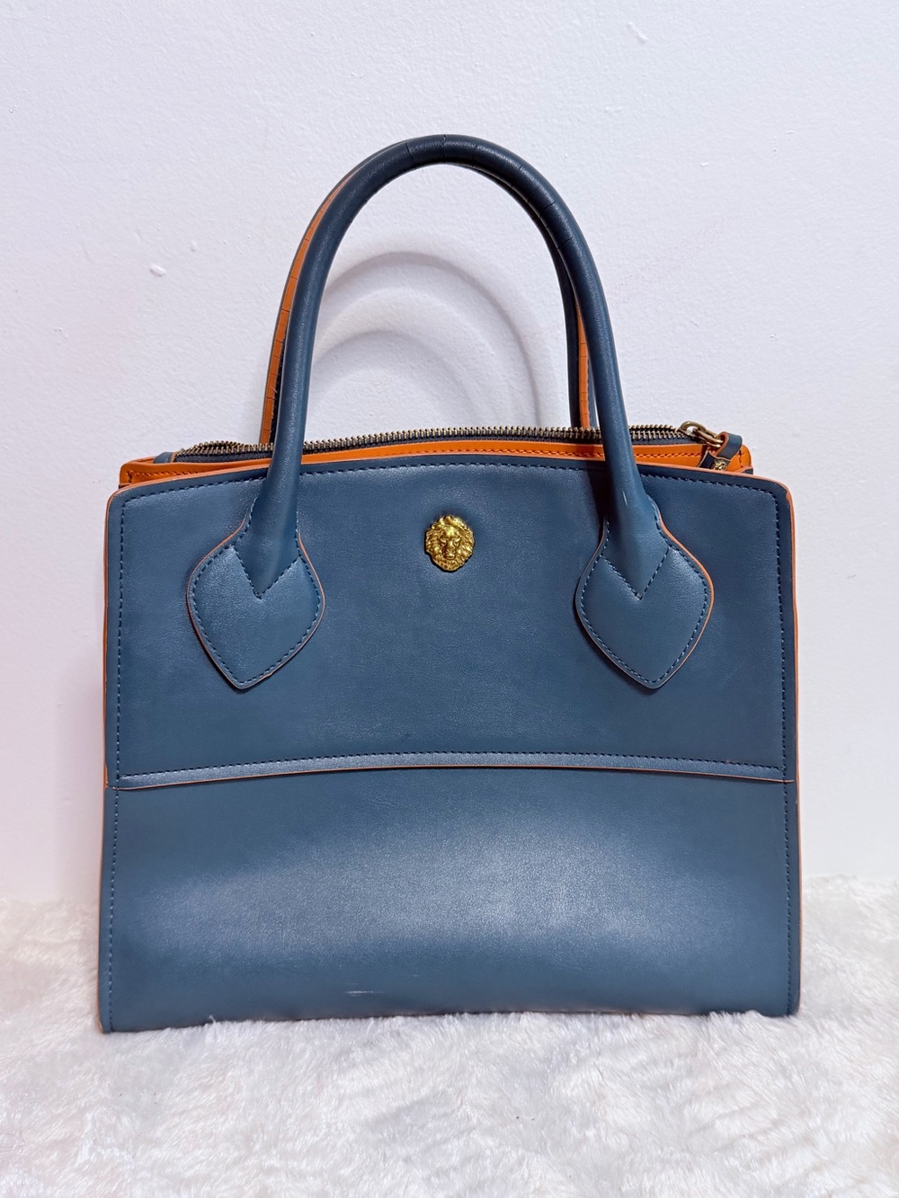 Anne Klein Navy and Tan Leather Tote Handbag